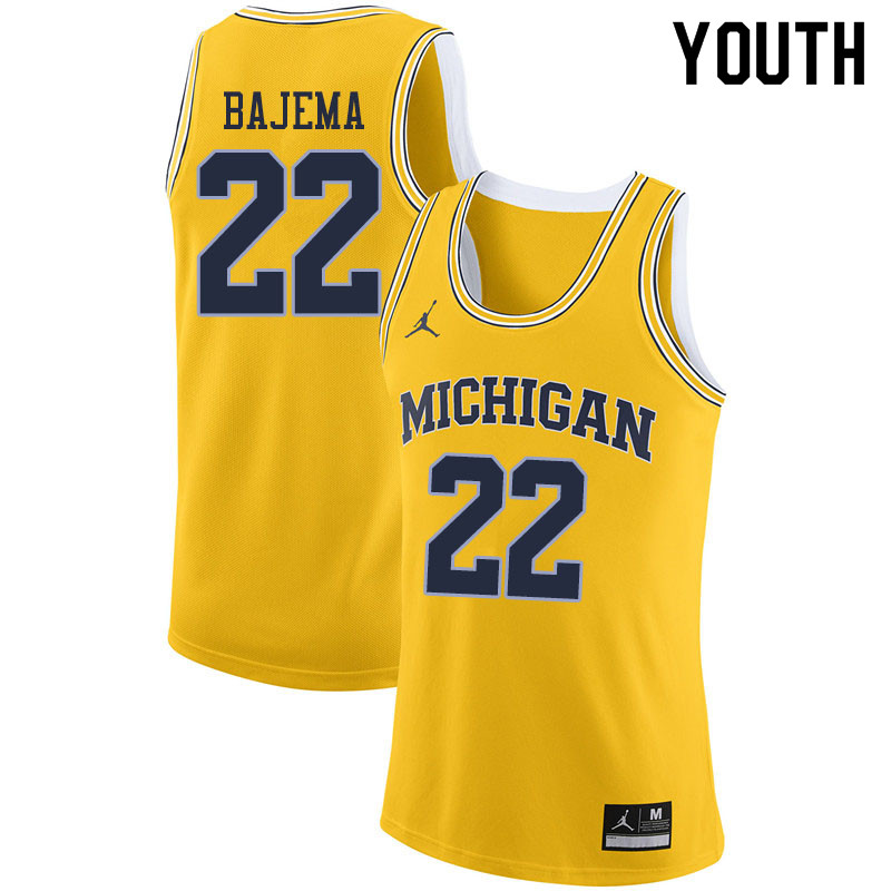 Youth #22 Cole Bajema Michigan Wolverines College Basketball Jerseys Sale-Yellow - Click Image to Close